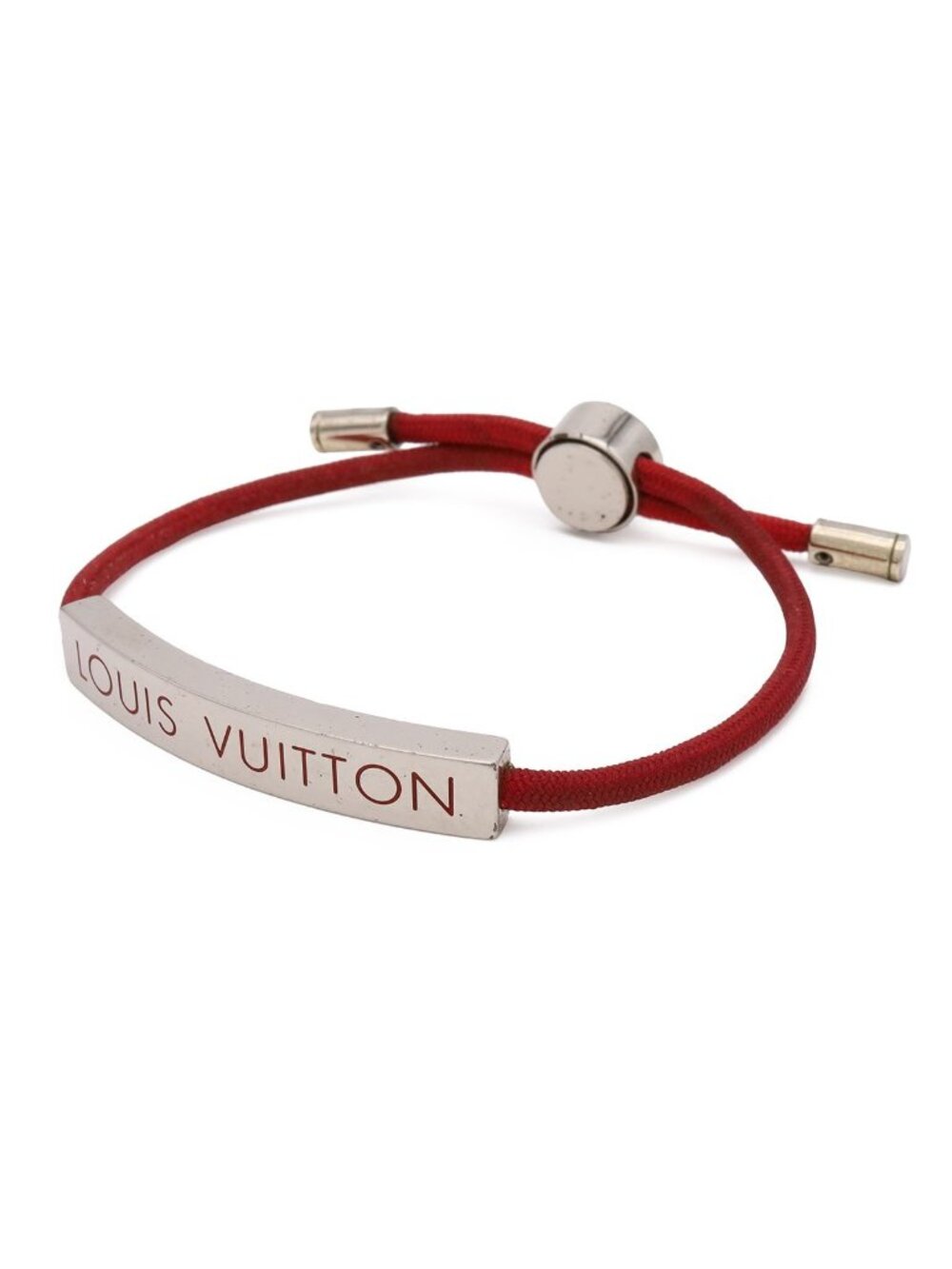 Louis Vuitton Bracelet LV Space Logo Plate Metal Rouge Red Silver